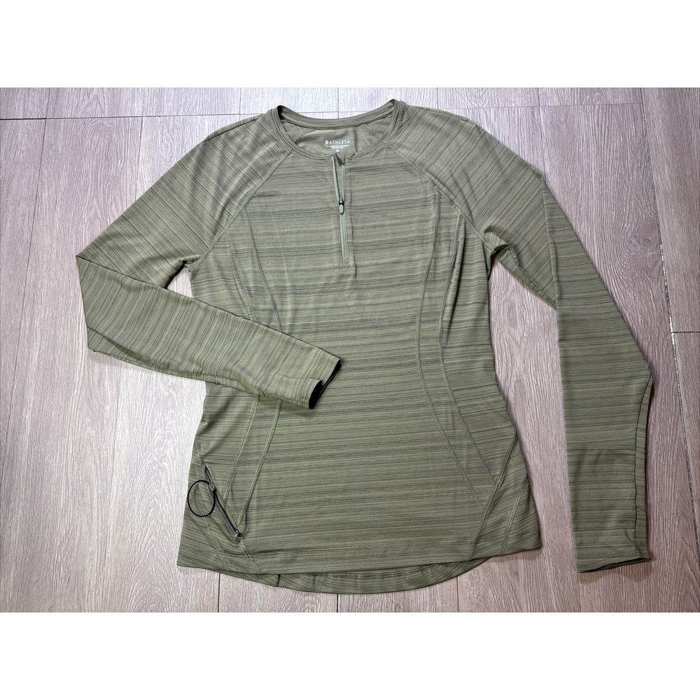 Athleta Women's Medium Pullover 1/4 Zip Olive Green Light Gym Yoga Running